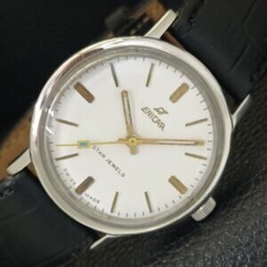 Vintage 1985 Enicar Automatic Mens Silver Watch & White accents